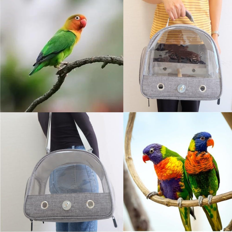 Bird Travel Carrier with Stand Perch and Stainless Tray,Portable Small Bird Parrot Parakeet Cockatiel Carrier for Hiking,Airline Approved. (Grey) - PawsPlanet Australia