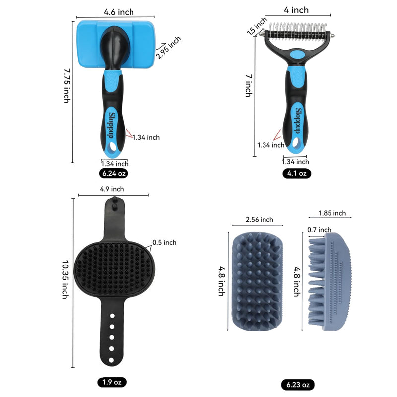 Dog Brush Kit for Grooming Short & Long Haired Dogs & Cats, 4-in-1 Pet Grooming Set with Self-Cleaning Slicker Brush, Deshedding Tool, Shampoo Bath Comb, Massge Comb (Blue Black) Blue Black - PawsPlanet Australia