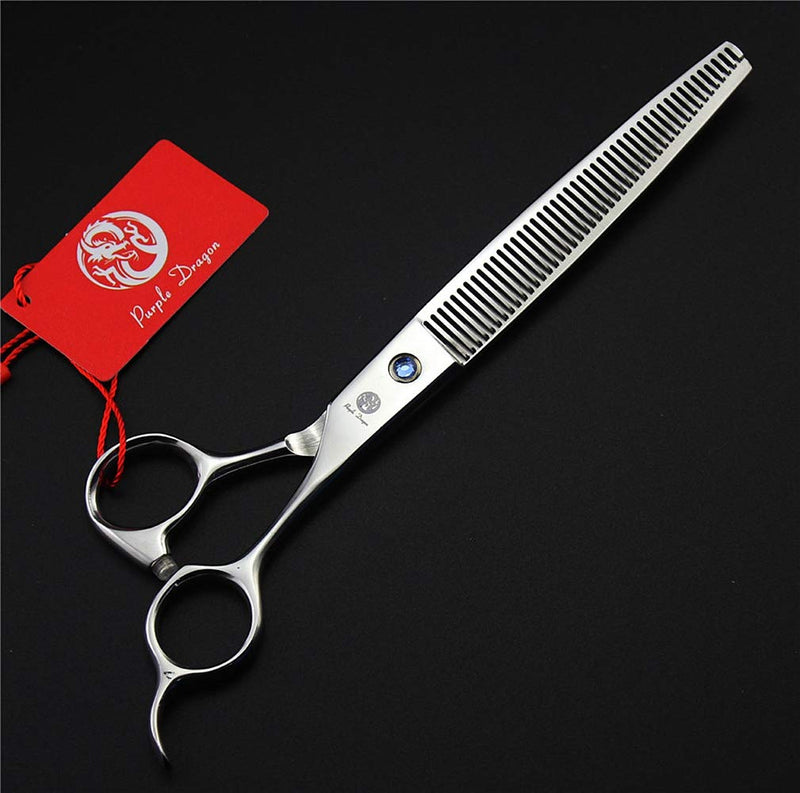 Purple Dragon 8.0" Titanium Multicolor Professional Pet Grooming Scissors Set,Straight & Thinning & Curved Scissors Shear with Bag for Dog Cat Grooming Silver - PawsPlanet Australia