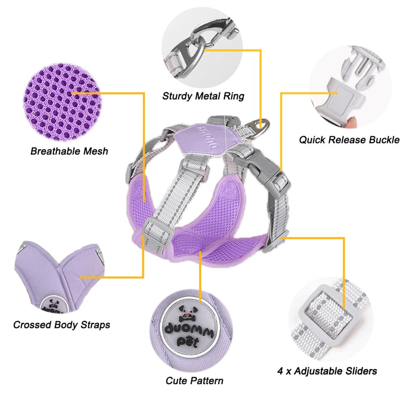 FEimaX Dog Harness Pet X Frame No Pull Step-in Harnesses with Leash Set, Adjustable Reflective Choke Free Puppy with Padded Vest for Small, Medium Dogs and Cats Walking Training Purple - PawsPlanet Australia