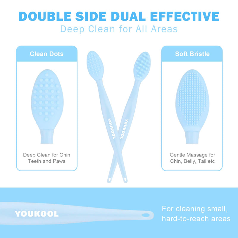 2PCS Pet Black Seed Brush for Cat Chin Acne & Blackhead Removal | Silicone Double-sided Grooming Brush for Acne Treatment | Acne Removing Tool|Cat Grooming Essentials,Blue Blue - PawsPlanet Australia