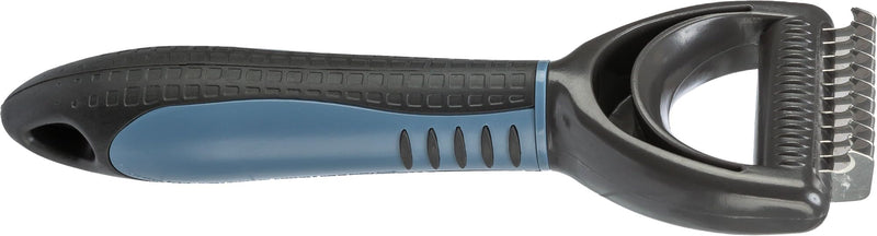 TRIXIE coat detangler for detangling and thinning - cuts small tangles - smoothes top coat and undercoat - 1 cm tine length - rubberised plastic handle - 6 x 18 cm - black/blue - 24242 6 x 18cm - PawsPlanet Australia