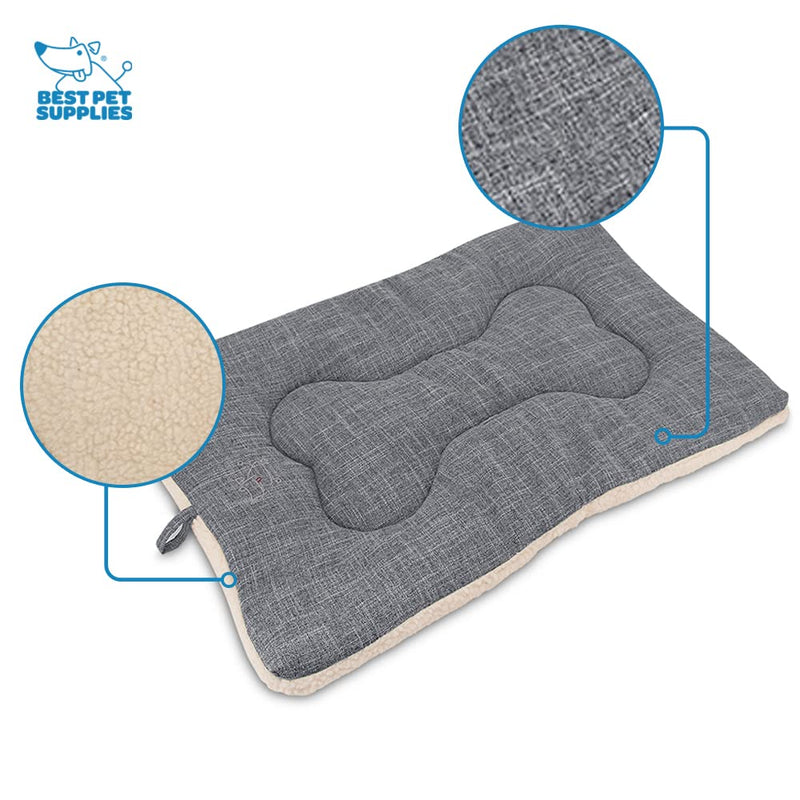 Best Pet Supplies Machine Washable Dog Crate Mat – Double-Sided Kennel Pad - Gray Linen, S (24 x 17) Small (24 x 17 in) - PawsPlanet Australia