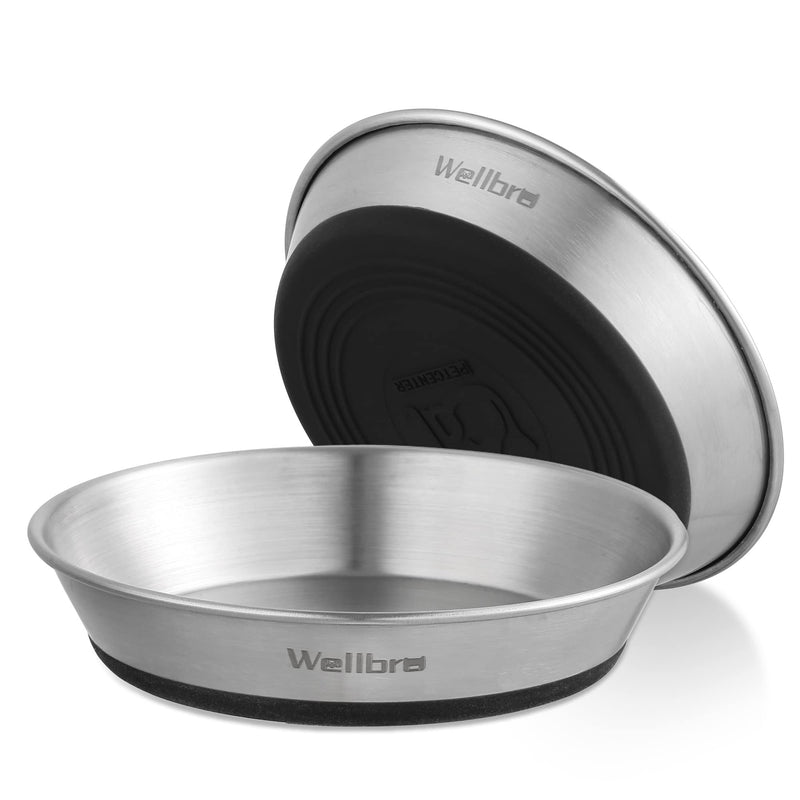 Cat Bowls, 2 Pcs Stainless Steel Cat Bowls for Food and Water, Whisker Fatigue Shallow Non-Slip Cat Dishes Plates for Small Dog Puppies Cats 2 Non-slip Bowls