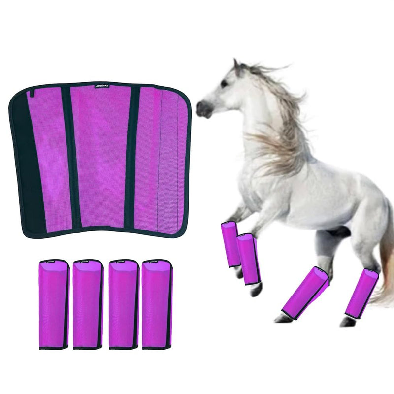Mesh Horse Fly Boots Set of 4, Loose Fitting Shoofly Leggings for Horses with Breathable & Adjustable, Fly Leg Wraps for Horses Stop Annoying Stomping, Stay-on Comfortable Shoo Fly Boots (Purple)