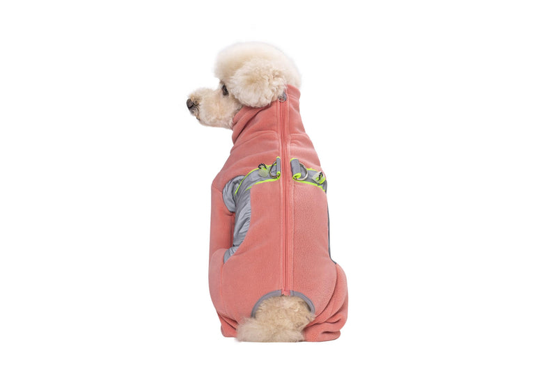 Dog Winter Warm Coats 4-Legs Fleece for Small Medium Large Dogs,High Collar Dog Cold Weather Coat Full Body,Dog Snowsuit Comfort Windproof with Reflective Zipper Leash Hole_2XL(Pink) 2XL-Back Length:15.5" Pink
