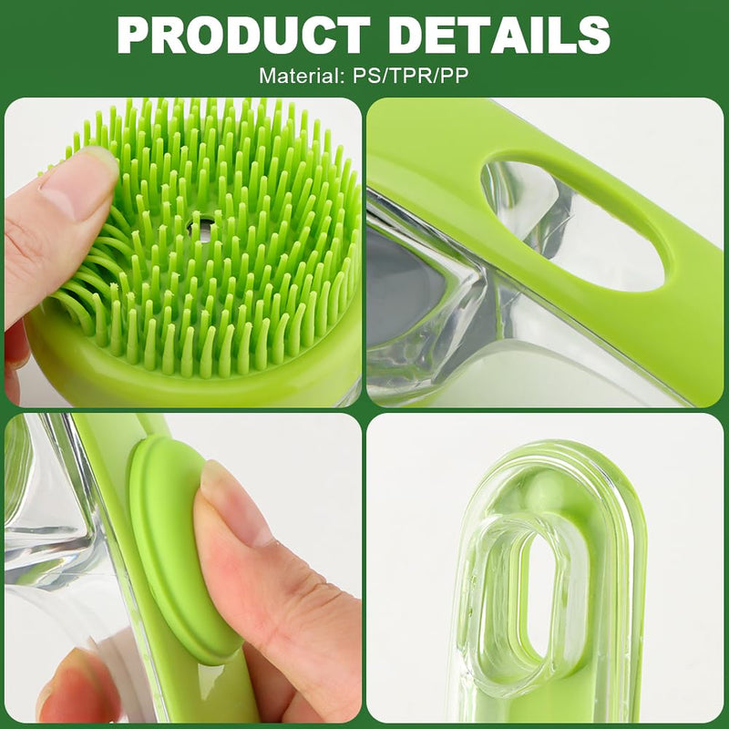 Pet Bath Brush, 2 in 1 Dog Bath Brush with Built-in Shampoo Dispenser, Pet Wash Brush with Double Head Toothbrush, Grooming Massage Brush for Dogs & Cats Green - PawsPlanet Australia