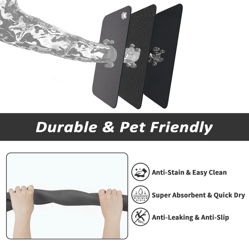 Pet Feeding Mat - Dark Grey 12"x 19" | Absorbent Dog Mat for Food and Water, No Stains Cat Bowl Mat, Easy to Clean Pet Placemats, Quick Dry Dog Water Dispenser Mat for Messy Drinkers 12"x19" - PawsPlanet Australia