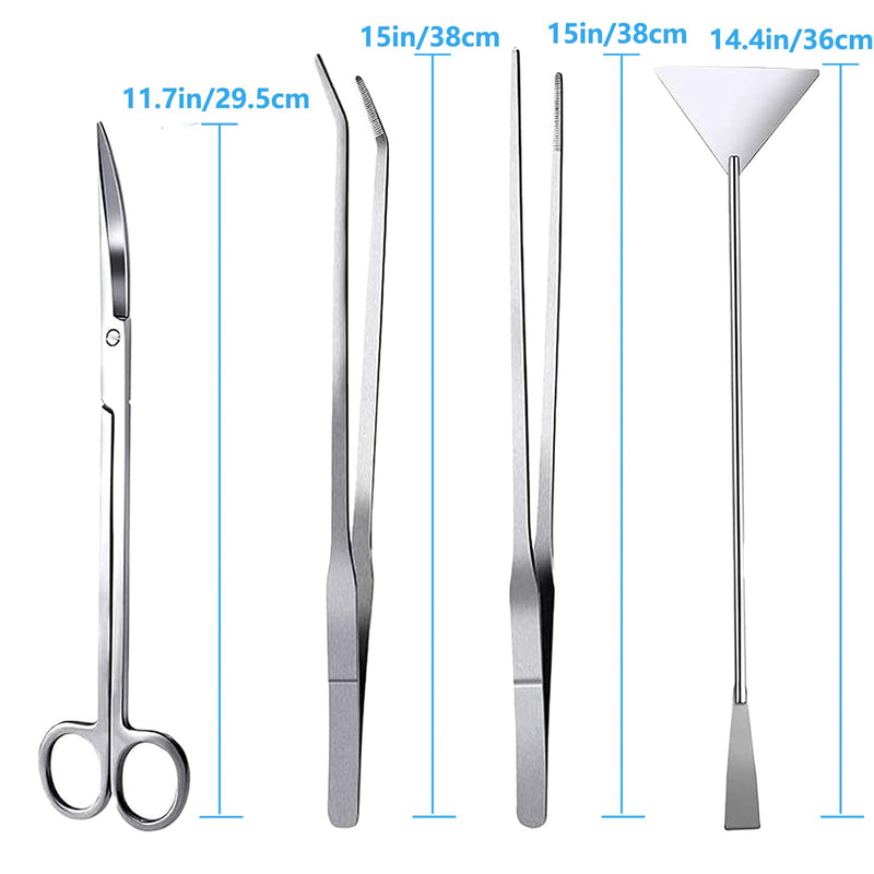 15in Aquascape Tools, 4 in 1 Long Aquarium Tweezers Scissors Spatula, Stainless Steel Aquatic Plants Aquascaping Tools Set for Fish Starter Kits, Aquariums Tank and Terrarium 15in - PawsPlanet Australia