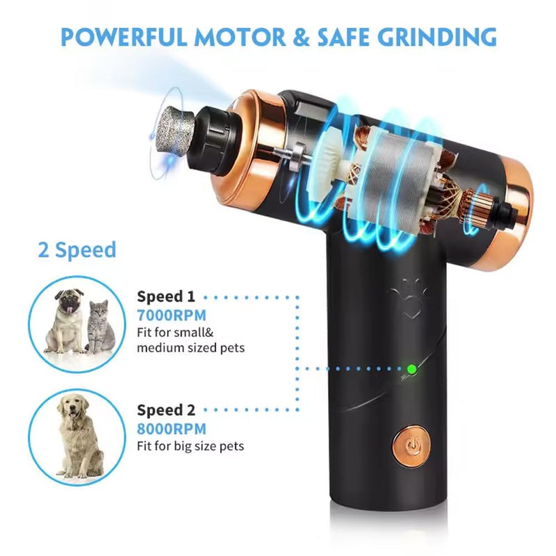 Dog Nail Grinder with LED light, Super Quiet Electric Pet Nail Trimmer, 2-Speed, Rechargeable Lithium Ion battery, for Small Medium Large Dogs & Cats Nail & Claw Grooming Nail Filer - PawsPlanet Australia