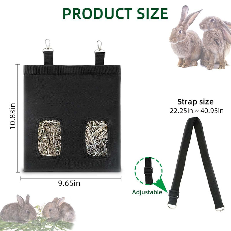 Rabbit Hay Feeder Bag Guinea Pig Hay Feeder Storage with 2 Holes Bunny Feeding Bag Small Animal Pets Hanging Hay Feeder for Chinchilla Bunny Hamsters Oxford Fabric Cloth Hay Bag for Animals (Black)