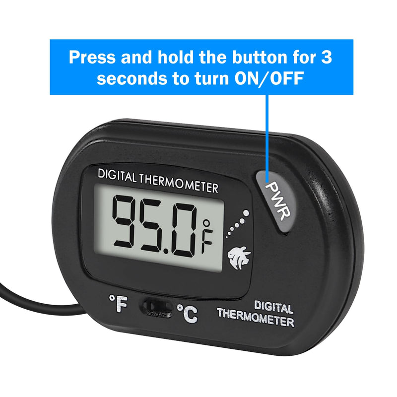 Digital Aquarium Thermometer, Water Thermometer, Fish Tank Thermometer, Reptile Thermometer Fahrenheit/Celsius(℉/℃) LCD Display with Water-Resistant Sensor Probe and Suction Cup 1 PCS - PawsPlanet Australia