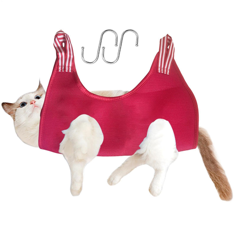 Dog grooming harness, adjustable grooming hammock aid harness | Breathable relaxation grooming aid for cats, adjustable grooming hammock for relaxation, red, medium
