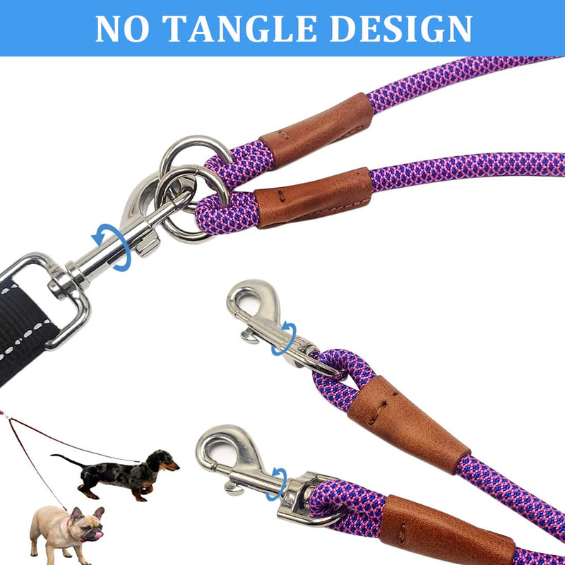 8FT Double Dog Leash, 2 Way Mulitiple Dog Leash Detachable No Tangle with Soft Padded Handle, 1/4" Rope Dual Dog Leash for 2 Dogs Outdoor Walking pink blue 8ft* 1/4" - PawsPlanet Australia