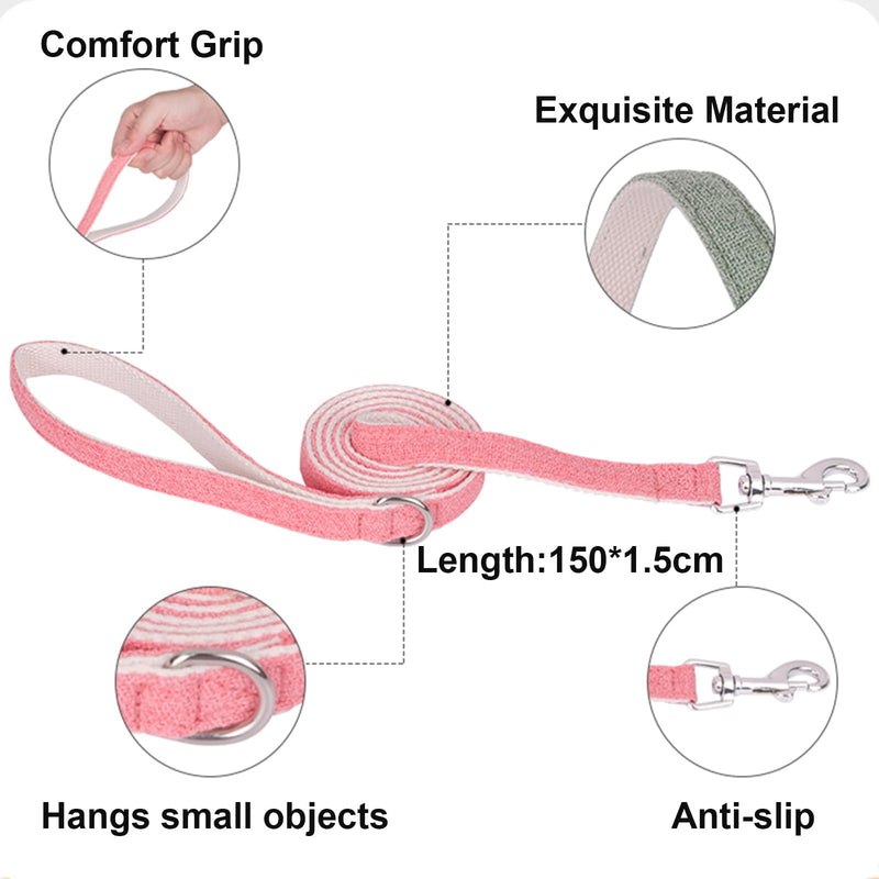Cotton Hemp Dog Collar with Leash, Soft Adjustable Dog Collars with Plastic Safety Buckle, Cute Heavy Duty Pet Collar for Small Medium Large Dogs S Gray - PawsPlanet Australia