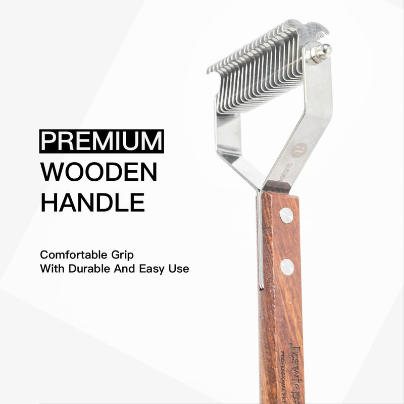 Pet Dematting Rake with 2 Sided Professional Pet Grooming Rake for Dogs and Cats 20-Blades Deshedding Detangle Thinning Undercoat Comb and Face Comb Kit with Wooden Handle - PawsPlanet Australia