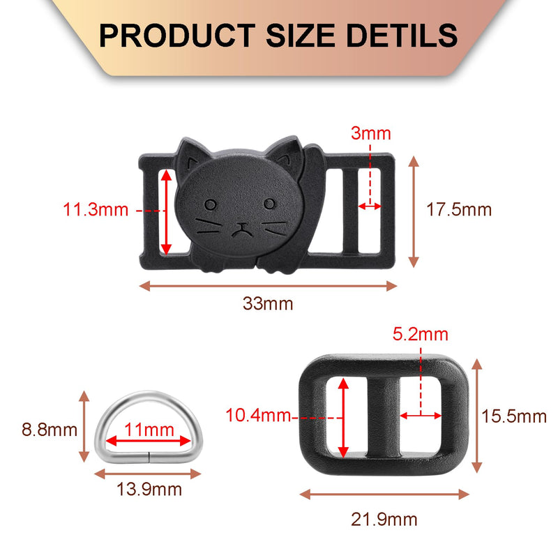 3/8" Breakaway Cat Collars Clasp Kit, 20 Set Break Away Lanyard Clasp Cat Safety Collar Paracord Buckles Accessories(Black) Buckle+Slider+Ring - Black - PawsPlanet Australia