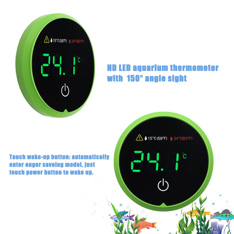 Fish Tank Digital Thermometer Digital Aquarium Thermometer LED Display Stick-on Fish Tank Thermometer Default HI/LO Alarm Cordless Tank Temperature Sensor with LED Touch Screen Round