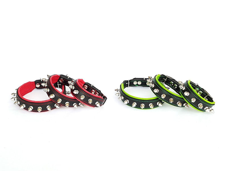 Bestia "Spiky Collar with Blunt Screw Tips. Suitable for Small Dog Breeds or Puppies. 1" Wide Soft Padded Leather Interior & Exterior Handmade in Europe! S- fits a neck of 9.8 - 11.8 inch Cushion Pink - PawsPlanet Australia