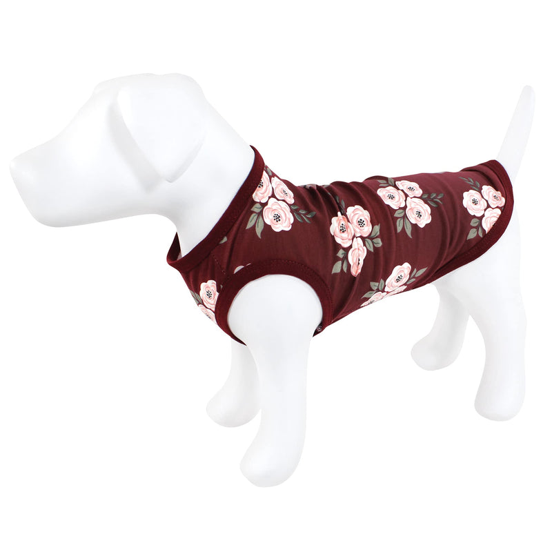 Luvable Friends Dog Pet Dog and Cats Cotton T-Shirts 2pk, Burgundy Floral Botanical, Large - PawsPlanet Australia
