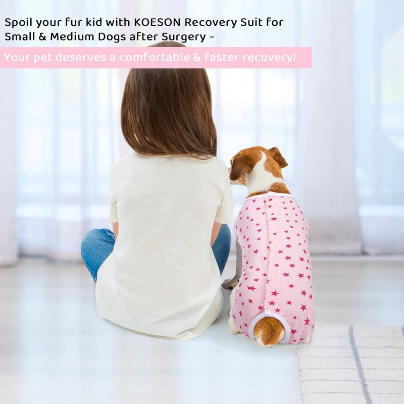 KOESON Recovery Suit for Female Dogs, Dog Recovery Suit After Spay Abdominal Wounds Protector, Bandages Cone E-Collar Alternative Surgical Onesie Anti Licking Medium Pink Stars