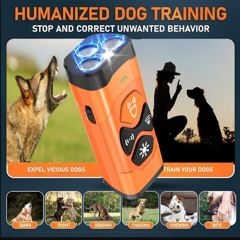 2025 Ultrasonic Dog Bark Deterrent Device – Rechargeable Anti-Bark Control with 3X Frequencies, Auto Mode, 20ft Range – Safe Humane Training for All Dogs & Collars, Orange