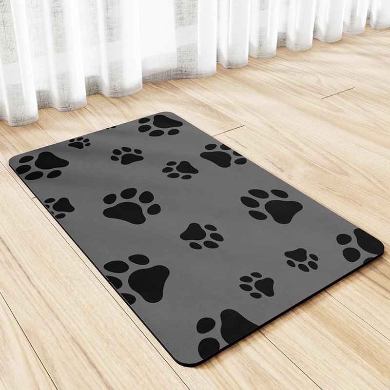 18"×30" Dog Food Mat-Absorbent Dog Mat for Food and Water, No Stains Quick Dry Cat Dog Food Bowl Mat Non Skid Dog Feeding Mat with Footprints for Messy Drinkers,Dark Grey 18"×30" Dark Gray-JY - PawsPlanet Australia