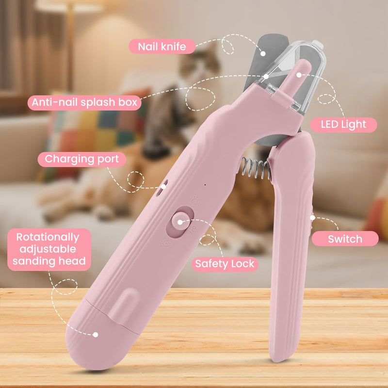 2-in-1 Dog Nail Grinder & Dog Nail Clippers Trimmers, Dogs Trimmer with LED Light + Splash Guard + Storage Case, Pet Claw Clippers for Dogs Cats, USB Rechargeable (Pink) Pink - PawsPlanet Australia