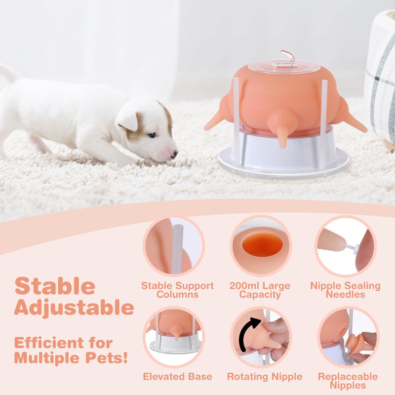 Nursing Nipple Puppy Feeders for Multiple Puppies, 200ml Food-Grade Silicone with 4 Adjustable Detachable Nipples, Smooth Flow Nipple for Kitten Bottle Feeding Kit(Pink) Pink - PawsPlanet Australia