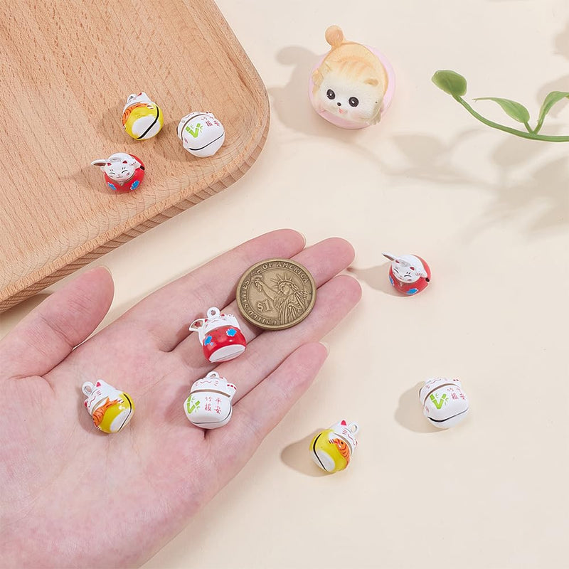 WEBEEDY 9 PCS Lucky Cat Collar Bells 3 Styles Pet Collar Bells Charm with Key Rings Brass Fortune Cat Collars Charms Loud Sound Small Animal Pendant for DIY Bag Keychain Home Decoration Supplies - PawsPlanet Australia