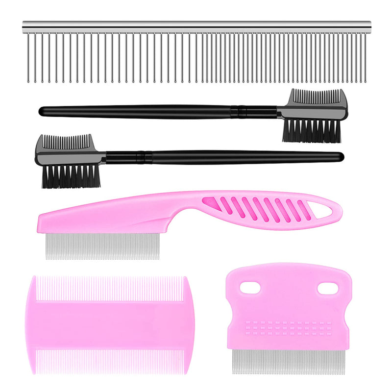 Flea Comb Lice Comb Cat Comb Dog Comb Pet Grooming Combs Tear Stain Remover Comb Remove Mucus Crust 2-in-1 Metal Round Smooth Teeth Comb Remove Floating Hair Tangles Dander (pink) pink