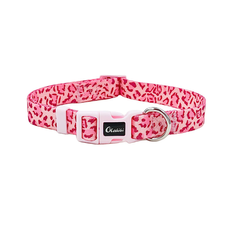 Dog Collar Leash Set, Leopard Pattern, Polyester Material, Adjustable Collar and 5ft Matching Leash, for Small Dogs.(S, Pink Leopard) Leopard Pink - PawsPlanet Australia