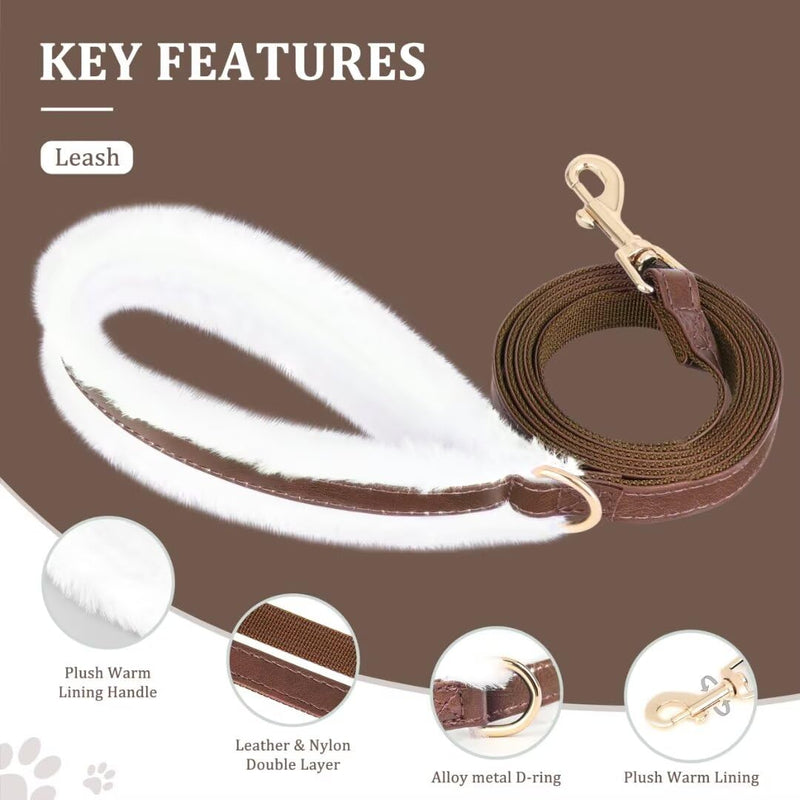 Beirui Leather Small Dog Harness and Leash Set, Soft Plush Padded Puppy Harness, Winter Warm Dog Harness, Step in No Chock No Pull Adjustable Dog Harness for Small Dog, Brown M M,Fit 16-21 lbs - PawsPlanet Australia