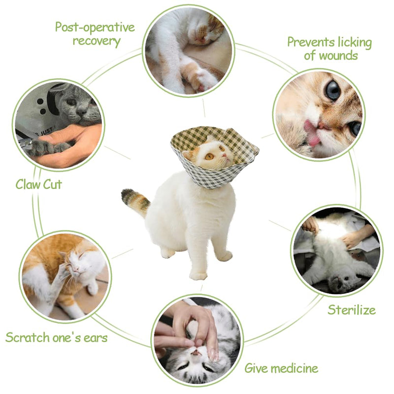 Cat Cone Collar Adjustable After Surgery, Comfortable Pet Cone E-Collar for Large Medium Small Cats Kitten Puppy to Stop Licking(Green Plaid-S) S Green Plaid - PawsPlanet Australia