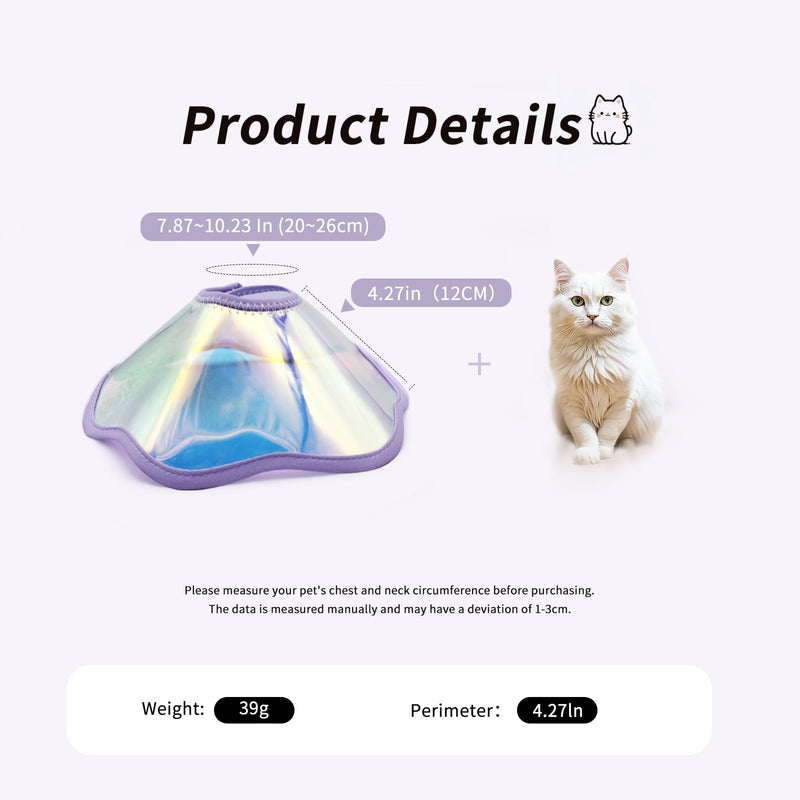 Andiker Cat Cone Collar, Laser Folding Elizabeth Collar for Dogs and Cats to Stop Licking Scratching Wounds Soft Lightweight Waterproof Cat Recovery Collar After Surgery (Purple, S) Purple