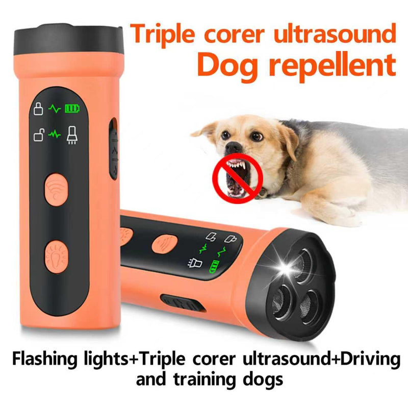 Barking Deterrent Device Safe Ultrasonic Trainers LED Flashligt Adjustable Portable & Rechargeable 3X Ultrasonic Bark Deterrent Device for Indoor&Outdoor Sonic Bark Deterrents Upgrads (Orange) orange - PawsPlanet Australia