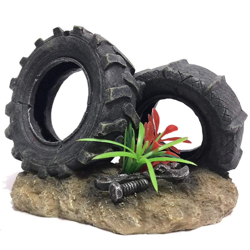 SLOCME Aquarium Tyre Decorations - Resin Material Tyre Decorations，Fish Tank Tyre Ornament Aquarium Environment Friendly Decorations - PawsPlanet Australia