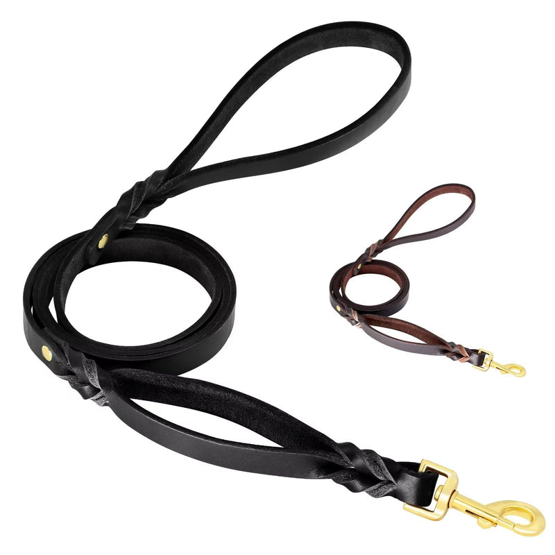 Black Leather Dog Leash - Braided Leather Dog Leashes - Dog Training Leash - Heavy Duty Military Grade Training & Walking 6 ft by 3/4 in (180cm 1.8cm) 3/4"*6' Black