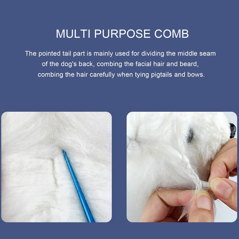 LIZEALUCKY Round Tooth Metal Dog Comb is Used for pet Hair Comb of Dogs and Cats to Remove Hair Knots and Entanglement. Professional pet Hair Comb Styling Comb blue