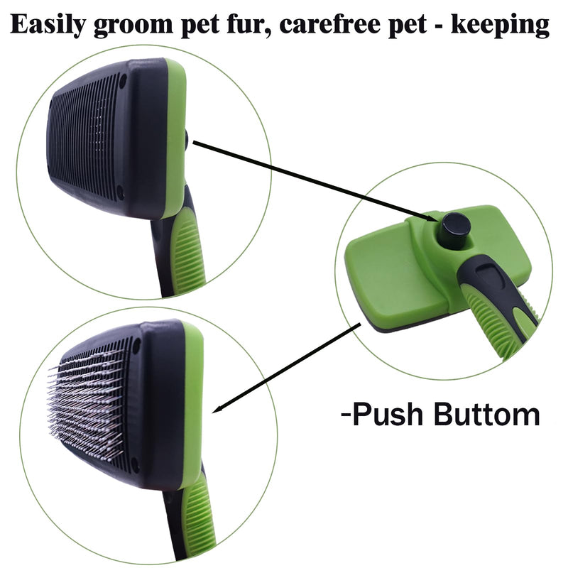 Self Cleaning Slicker Brush - Pet Hair Removal Tool for Long Short Hair grooming: Soft Rubber Tips Gentle on Sensitive Skin Cat Dog brush Specifically for Indoor pet hair removal glove (green) green - PawsPlanet Australia