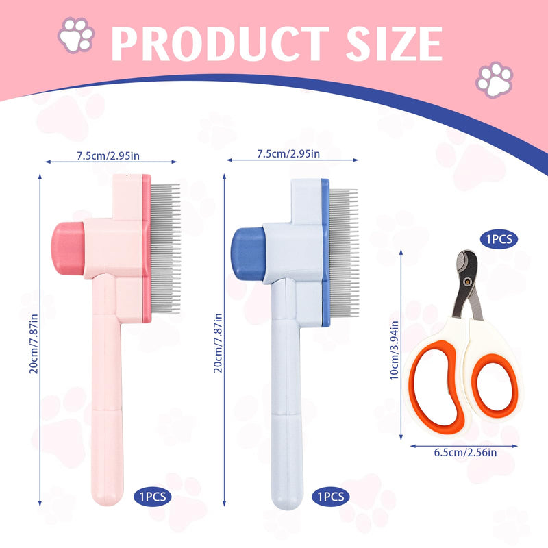 3PCS Flea Comb for Cats and Dogs Self-Cleaning Pet Flea Comb Grooming Brush with Pet Nail Clipper
