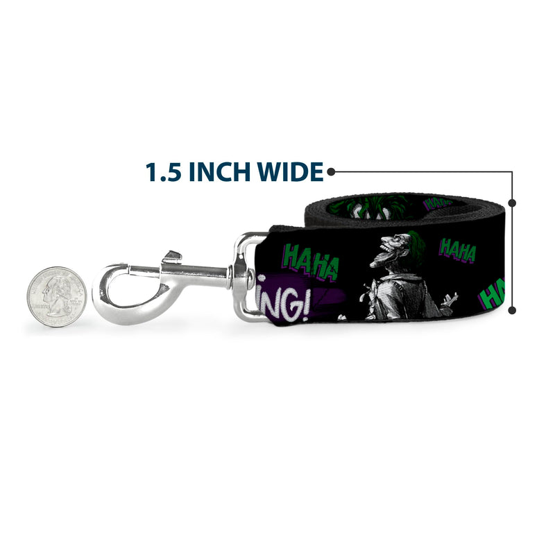 DC Comics Pet Leash, Dog Leash, Joker Die Laughing Haha Black Purple Green, 6 Feet Long 1.5 Inch Wide 6 Feet Long - 1.5" Wide