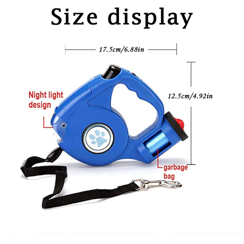 JEBBLAS Dog Retractable Leashes with Flashlight and Waste Bag Dispenser, 3 in 1 Automatic Dog Walking Leash with Anti-Slip Handle, Blue, 15ft - PawsPlanet Australia