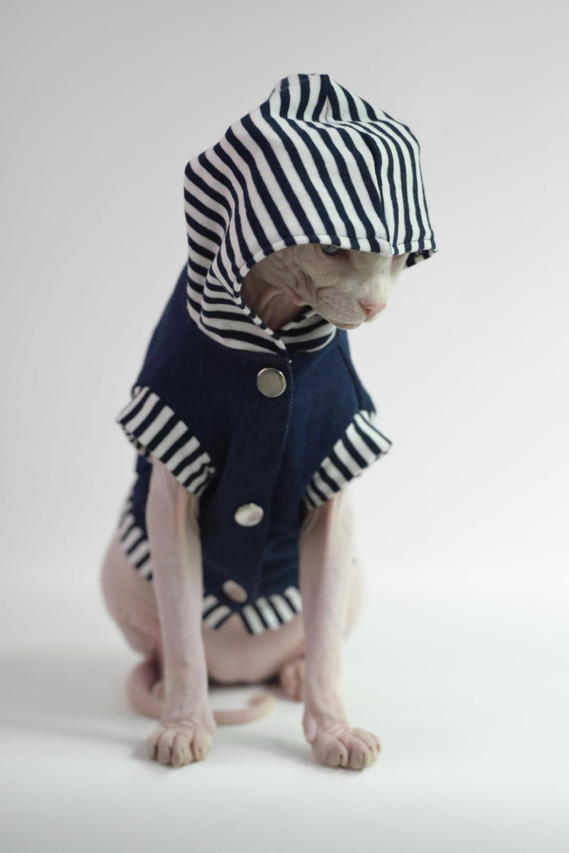 Hooded Denim Cotton Cardigan Harness Vest for Small Kitten & Cats - Adjustable Soft Pet Clothing, Stylish Puppy Kitten Jacket with Leash Attachment (Jacket Only, X-Large) Jacket Only - PawsPlanet Australia