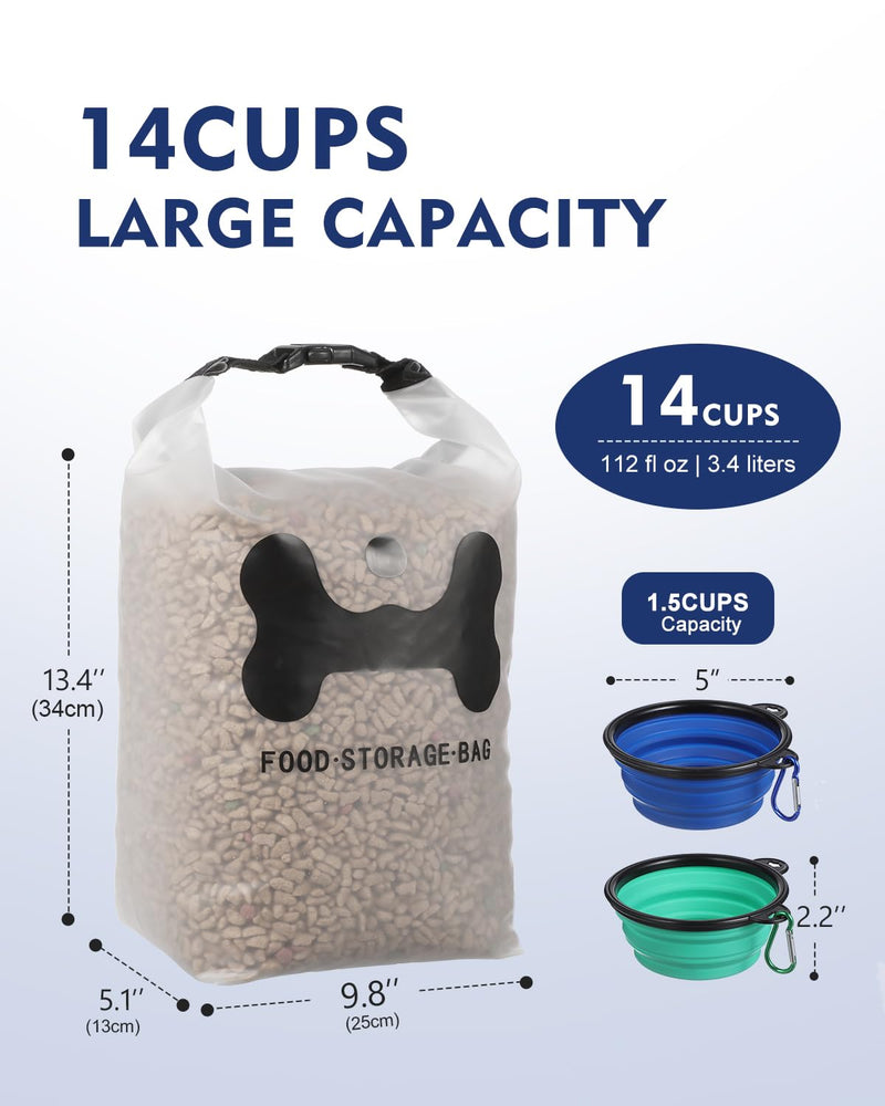 ANVS Silicone Pet Food Storage Bag,40-Cup Dog Food Travel Bag with 2PCS Collapsible Bowls, Perfect for Camping Trip, Dog Boarding, Weekend Getaways and Travel Large - PawsPlanet Australia