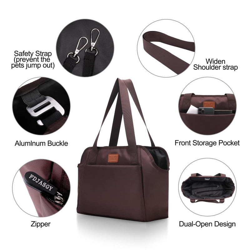 FDJASGY Dog Purse Carrier with Pocket and Safety Tether,Soft-Sided Small Dog Carrier for Small Medium Pet Outdoor Shopping Tote Bag Coffee