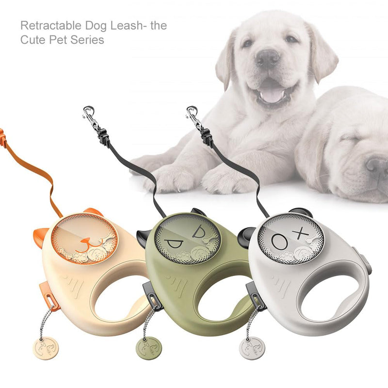 Retractable Dog Leash | 13 ft / 4 m | Supports up to 25 kg / 55 lbs | One-Button Brake & Lock | 360° Tangle-Free | Cute Animal Designs (Green) Green
