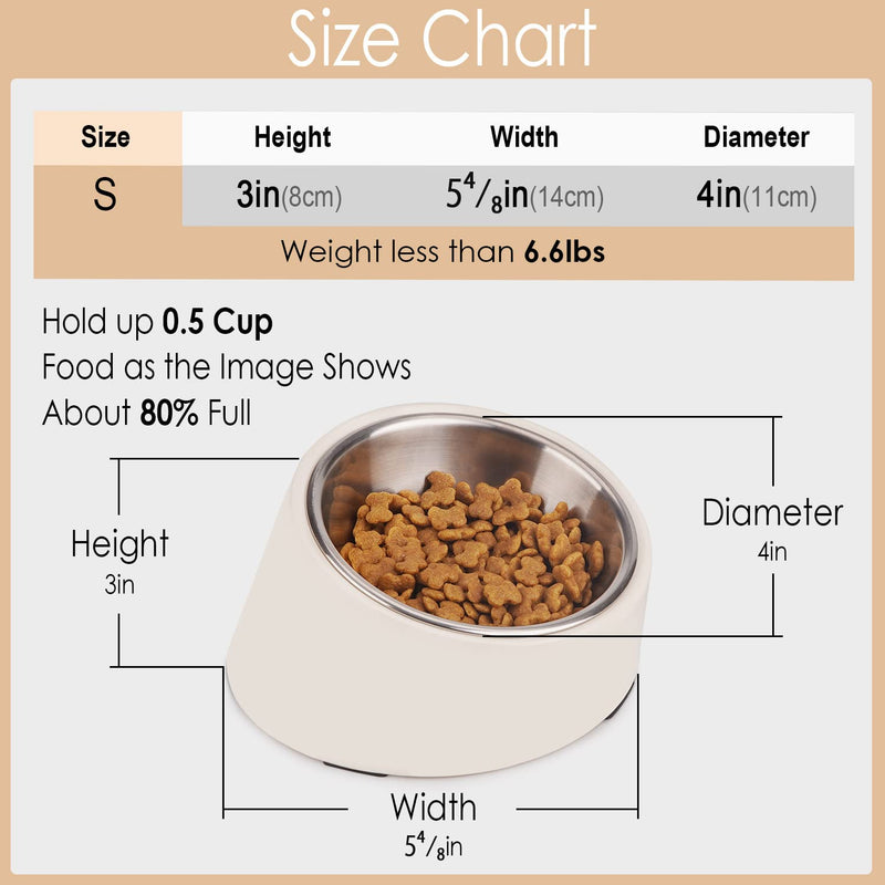 Super Design Mess Free 15° Slanted Bowl for Dogs and Cats, Tilted Angle Bulldog Bowl Dog Feeder, Non-Skid & Non-Spill, Easier to Reach Food S/0.5 Cup White - PawsPlanet Australia