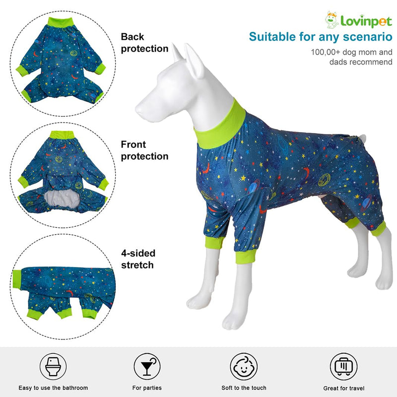 LovinPet Dog PJs Outfits for Female Dogs, Anxiety Relief Onesie, Navy Space Print, Large PJs, Pullover Breed Clothes, Surgery Recovery Suit Undershirt for Sweater,3XL XXX-Large - PawsPlanet Australia