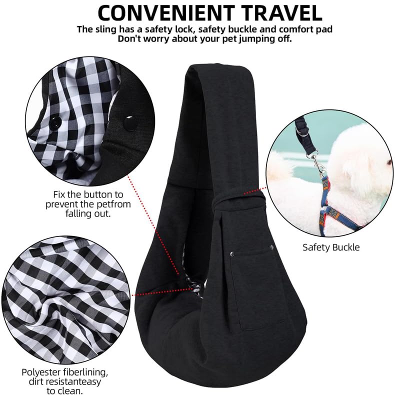 Cat Sling Carrier,Dog Pouch Carrier for Small Dogs 0-15 Lbs,Cat Harness with Portable Pocket (Black) Black - PawsPlanet Australia